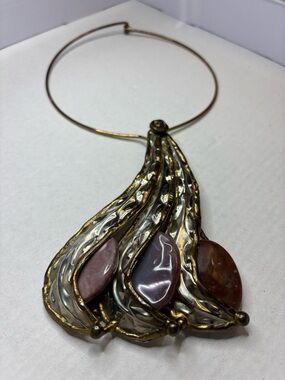 Gold-Tone Brutalist Vintage Statement Pendant Necklace